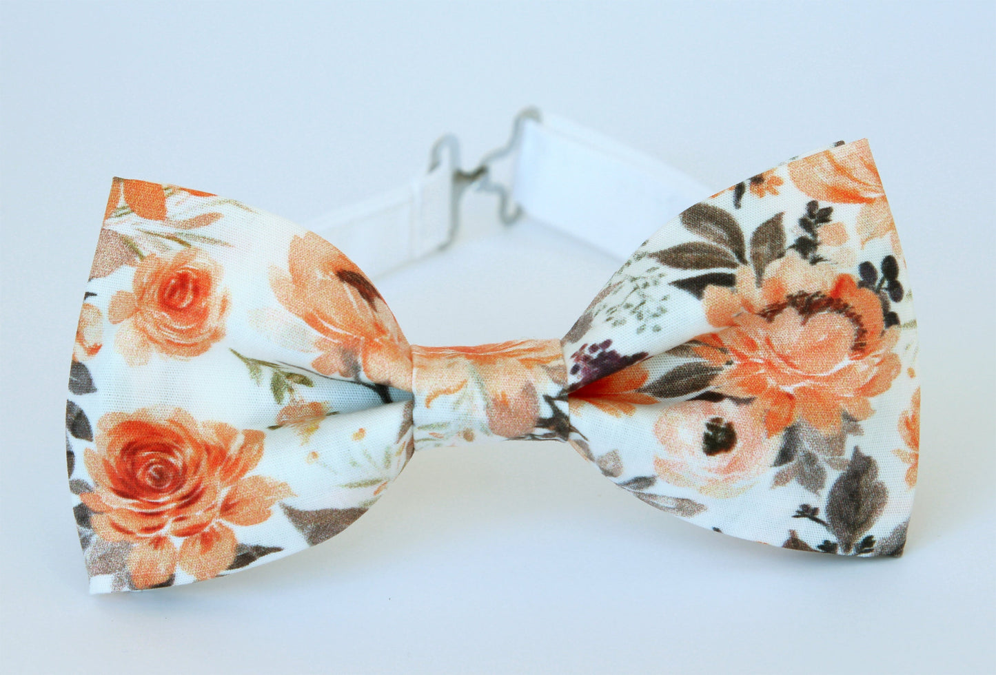 Peach grey floral men's necktie bow tie pocket square, grooms groomsmen floral bowtie neck tie, boys spring floral, fall wedding bow tie