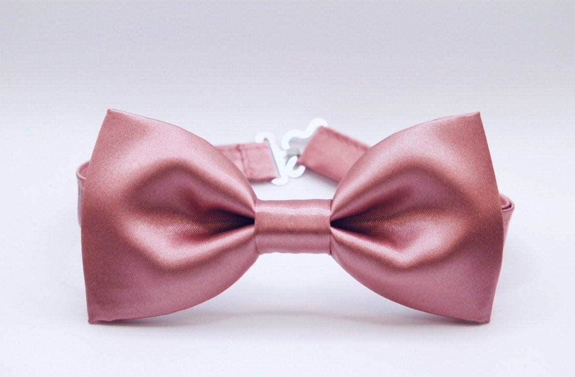 Dusty rose satin bow tie, pocket square, silky rose bowtie, wedding men's grooms groomsmen ring boy ring bearer bow tie