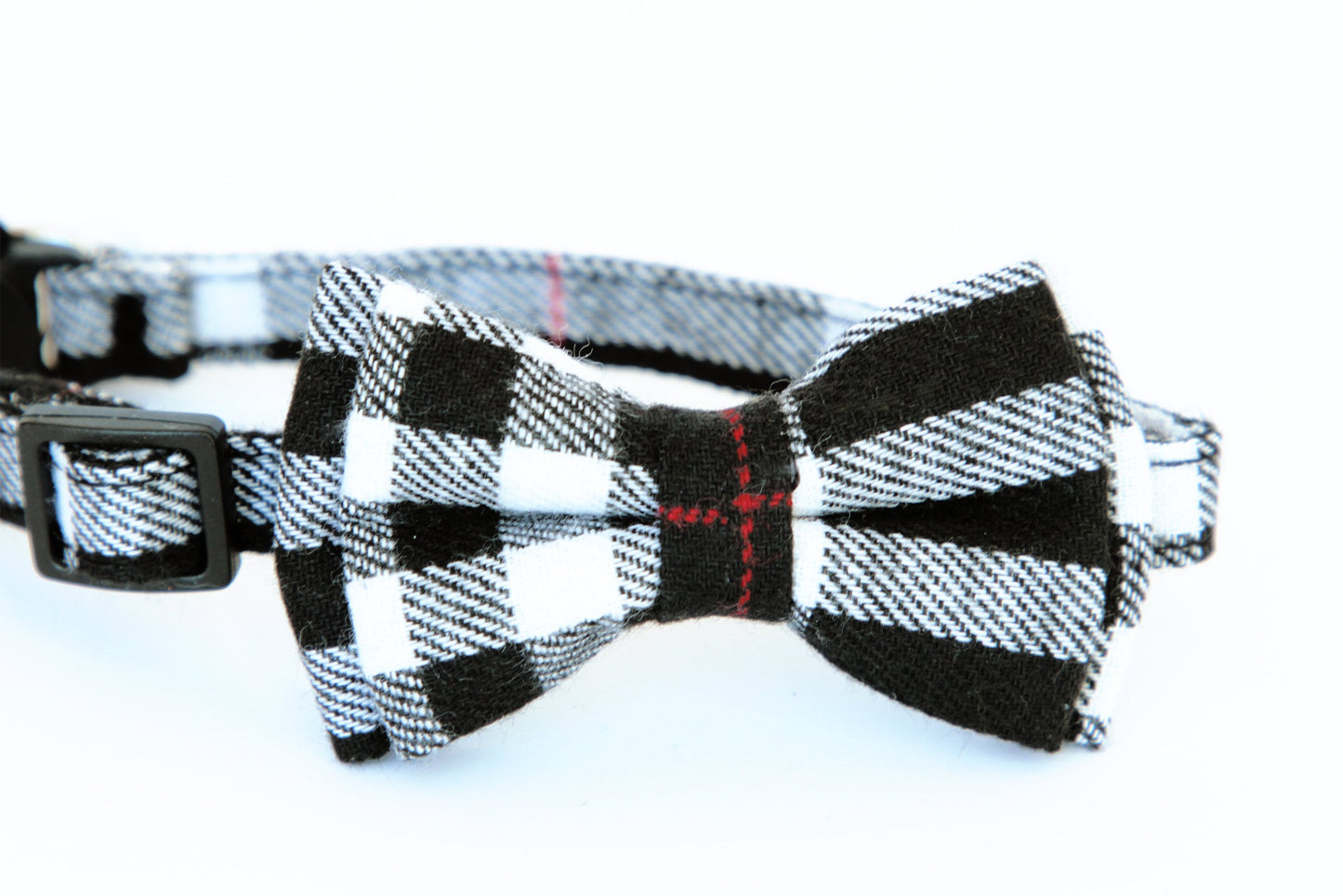 Cat bow tie collar set, plaid pet bow tie, breakaway collar for cat, cute bowtie for cat, black tan plaid bow tie for cat