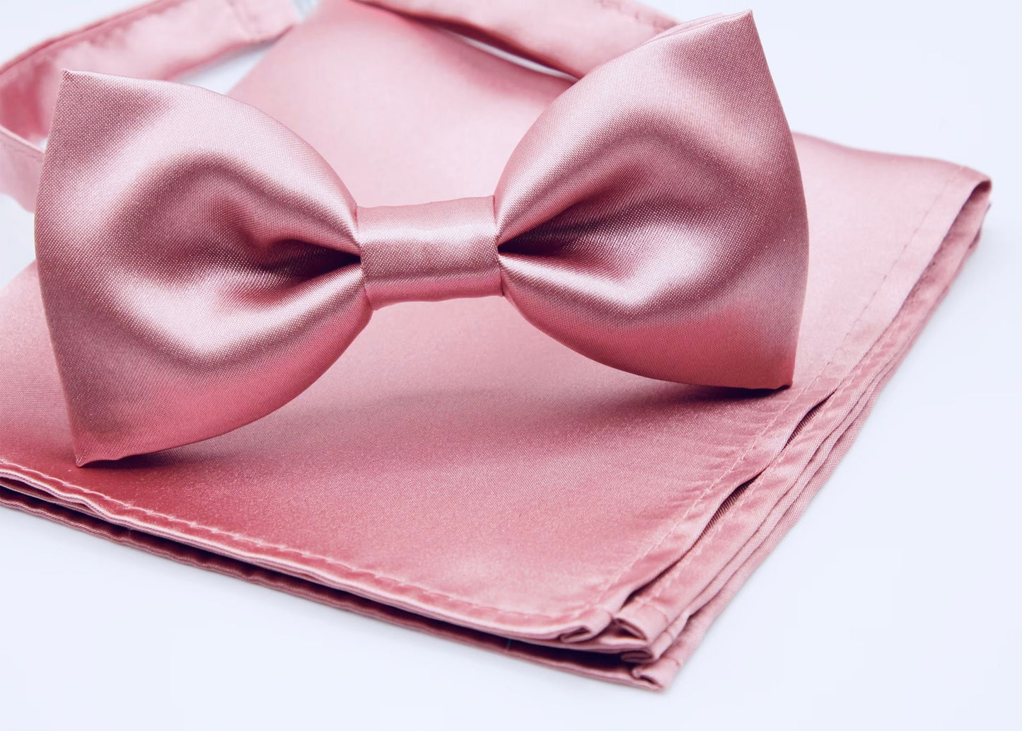 Dusty rose satin bow tie, pocket square, silky rose bowtie, wedding men's grooms groomsmen ring boy ring bearer bow tie